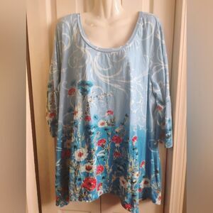 Collections Etc Floral Blue Women's Top